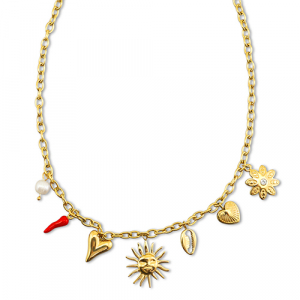 Stainless Steel - Rostfrei Stahl Kette mit Anh&auml;nger Summer Gold-red-white