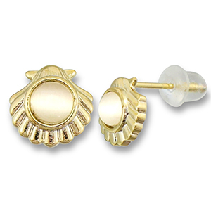 TQ Metall Brass Ohrringe / Ohrstecker Shell with Pearl Gold-light grey