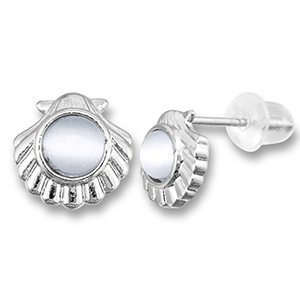 TQ Metall Brass Ohrringe / Ohrstecker Shell with Pearl Silver-light grey