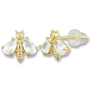 TQ Metall Brass Ohrringe / Ohrstecker Bee Gold-transparent