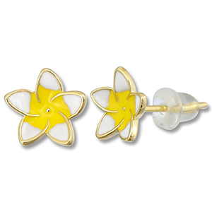 TQ Metall Brass Ohrringe / Ohrstecker Flower Gold-yellow-white