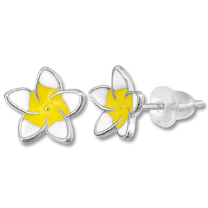 TQ Metall Brass Ohrringe / Ohrstecker Flower Silver-yellow-white