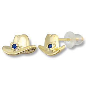 TQ Metall Brass Ohrringe / Ohrstecker Cowboy Hat Gold-dark blue