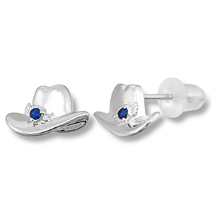TQ Metall Brass Ohrringe / Ohrstecker Cowboy Hat Silver-dark blue