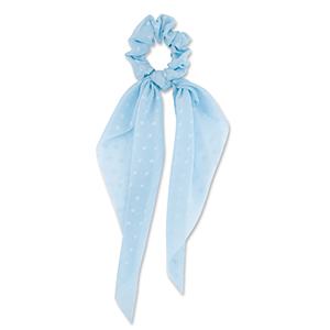 Stoff Haargummi-Scrunchie mit langem Band Dots Light blue
