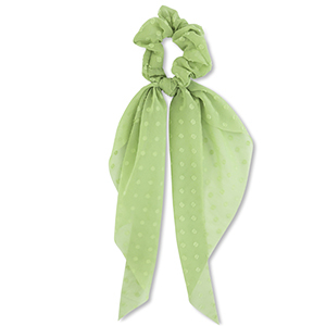 Stoff Haargummi-Scrunchie mit langem Band Dots Light green