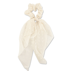 Stoff Haargummi-Scrunchie mit langem Band Dots Off white