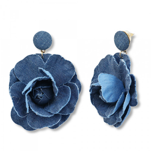 Musthave Denim-Look Ohrringe Flower Denim blue-gold