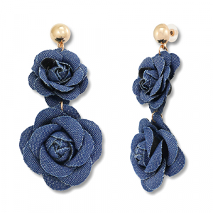 Musthave Denim-Look Ohrringe Flower Denim blue-gold