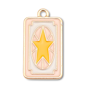 Anh&auml;nger Metall Enamel Card with Star Gold-light pink-white-yellow