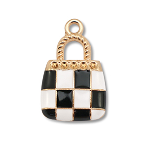Anh&auml;nger Metall Enamel Handbag Gold-black-white