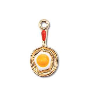 Anh&auml;nger Metall Enamel Pan with Egg Gold-white-yellow
