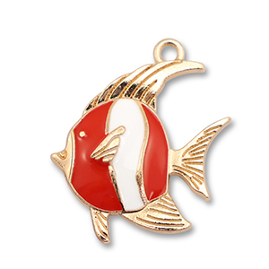 Anh&auml;nger Metall Enamel Fish Gold-red-white