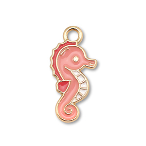 Anh&auml;nger Metall Enamel Seahorse Gold-peach pink