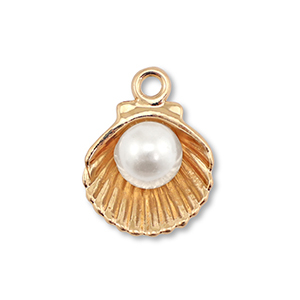 Anh&auml;nger Metall Enamel Shell with Pearl Gold-white