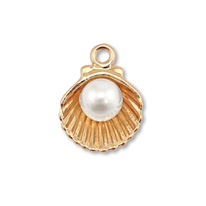Anh&auml;nger Metall Enamel Shell with Pearl Gold-white