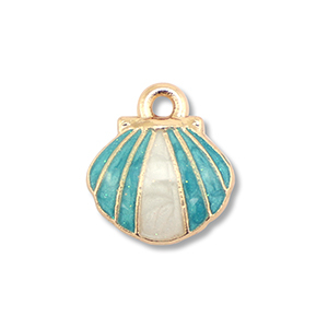 Anh&auml;nger Metall Enamel Shell Gold-teal blue-white