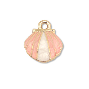 Anh&auml;nger Metall Enamel Shell Gold-light pink-white