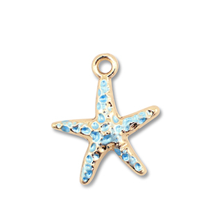 Anh&auml;nger Metall Enamel Starfish Gold-light blue