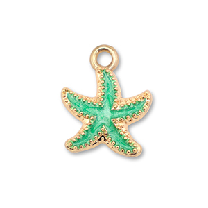 Anh&auml;nger Metall Enamel Starfish Gold-ocean green