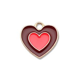 Anh&auml;nger Metall Enamel Heart Gold-brown-coral red