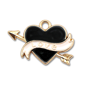 Anh&auml;nger Metall Enamel Heart "love" Gold-black-white