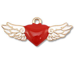Anh&auml;nger Metall Enamel Heart with Wings Gold-red-white