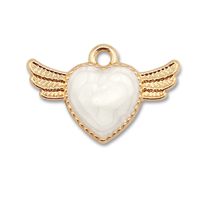 Anh&auml;nger Metall Enamel Heart with Wings Gold-white