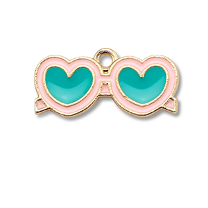 Anh&auml;nger Metall Enamel Sunglasses Heart Gold-turquoise blue-light pink