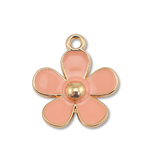 Anh&auml;nger Metall Enamel Flower Gold-peach pink