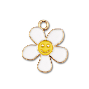 Anh&auml;nger Metall Enamel Flower with Smiley Gold-white-yellow