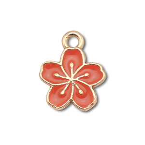 Anh&auml;nger Metall Enamel Flower Gold-dark coral red
