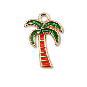 Anh&auml;nger Metall Enamel Palmtree Gold-red-dark green
