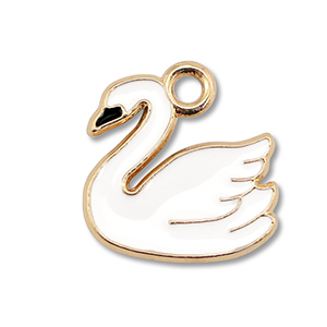 Anh&auml;nger Metall Enamel Swan Gold-white