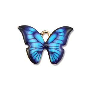 Anh&auml;nger Metall Enamel Butterfly Gold-blue-black