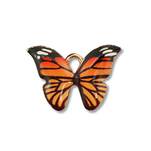 Anh&auml;nger Metall Enamel Butterfly Gold-orange-black