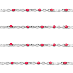 Zubeh&ouml;r aus Stainless Steel - Rostfreiem Stahl Gliederkette 1mm Silver-cherry red