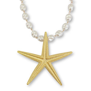 Statement-Ketten Imitation Pearls with starfish White-gold