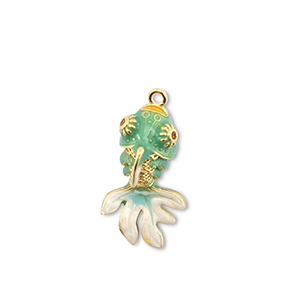 Eco-brass&reg; nachhaltiges Messing Anh&auml;nger Fish Gold-turquoise-white