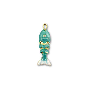 Eco-brass&reg; nachhaltiges Messing Anh&auml;nger Fish Gold-turquoise-white