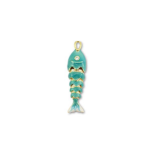 Eco-brass&reg; nachhaltiges Messing Anh&auml;nger Fish Gold-turquoise-white