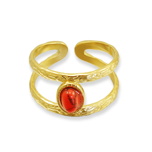 Stainless Steel - Rostfrei Stahl Ringe mit Red Jasper Gold-red