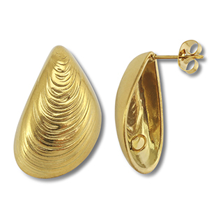 Zubeh&ouml;r aus Stainless Steel - Rostfreiem Stahl Ohrringe / Ohrstecker Mussel with Loop Gold