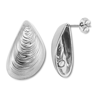 Zubeh&ouml;r aus Stainless Steel - Rostfreiem Stahl Ohrringe / Ohrstecker Mussel with Loop Silver