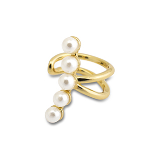 Stainless Steel - Rostfrei Stahl Ohrringe Ear Cuff with Imitation Pearls Gold-white