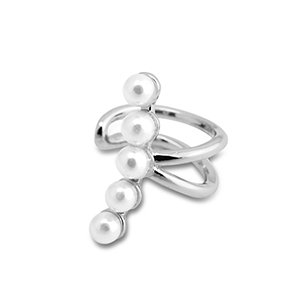 Stainless Steel - Rostfrei Stahl Ohrringe Ear Cuff with Imitation Pearls Silver-white