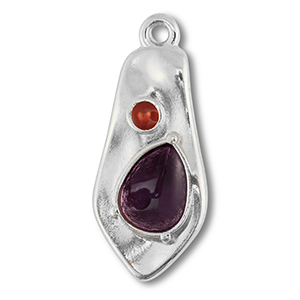 Anh&auml;nger Metall DQ Irregular Antik silber (Nickelfrei)-purple-red