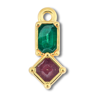 Anh&auml;nger Metall DQ Rectangle with Rhombus Gold (Nickelfrei)-purple-green
