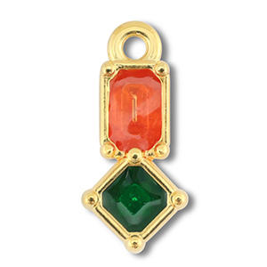 Anh&auml;nger Metall DQ Rectangle with Rhombus Gold (Nickelfrei)-orange-green