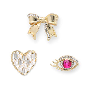 Anstecker Eye / Heart / Bow Gold-dark pink-white